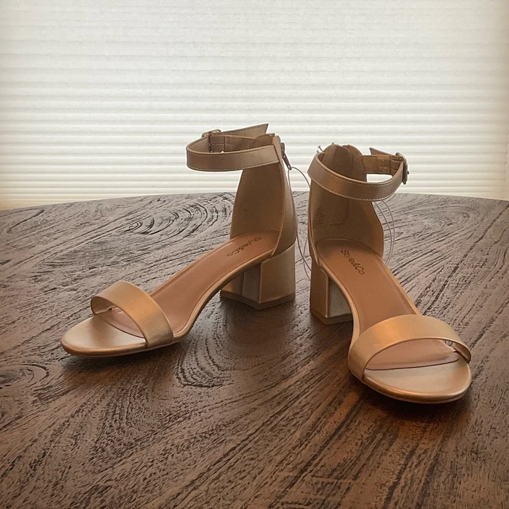 Style & Co. Gold Ankle Strap Heels